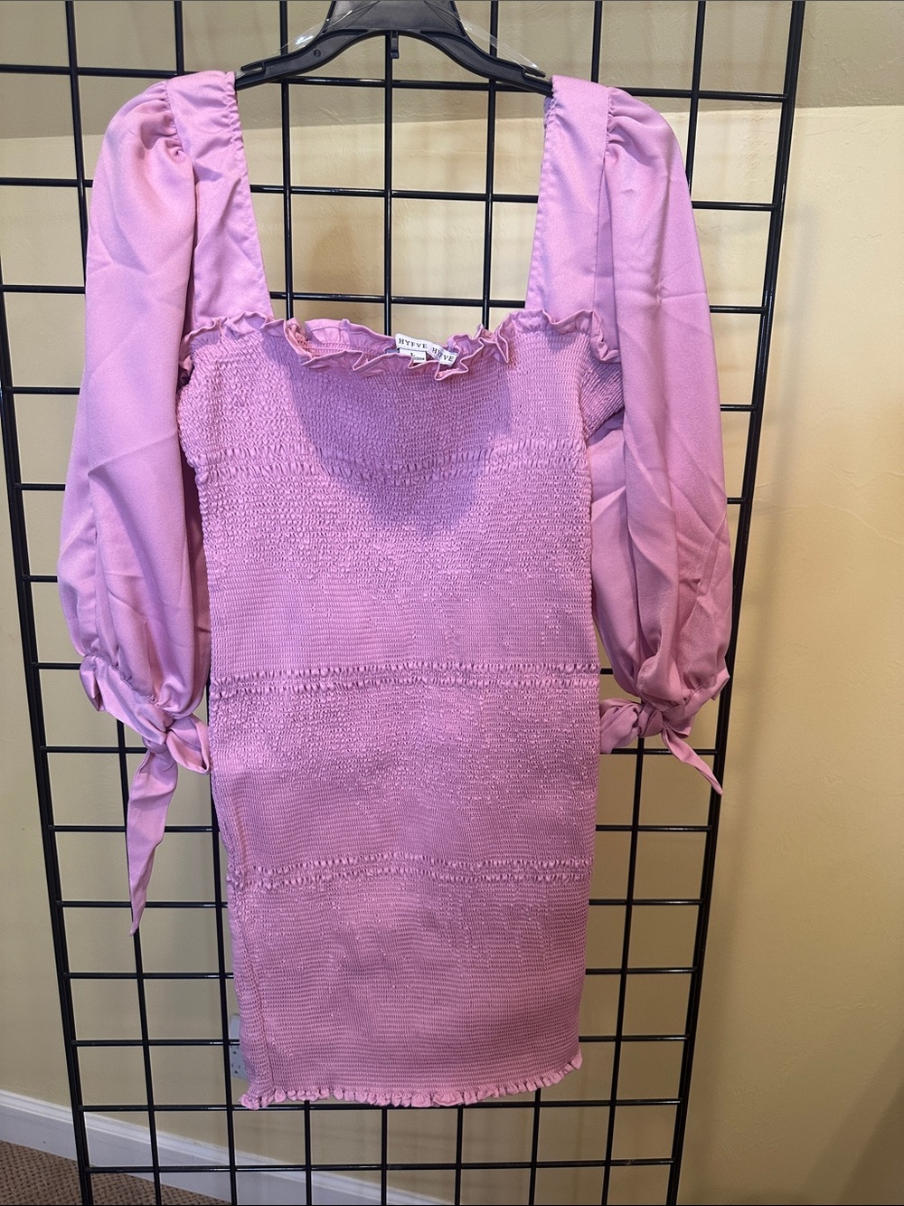 Mauve Puff Sleeve Smocked Mini Dress